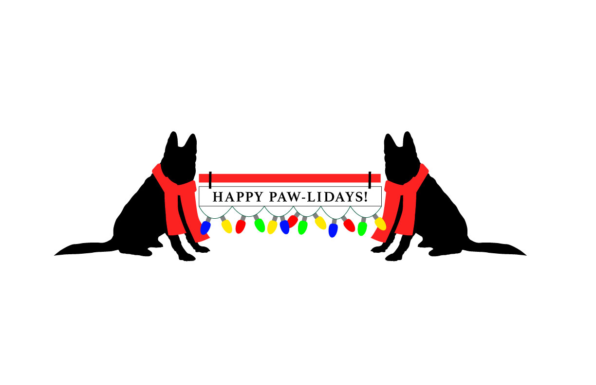 Red Stick German Sheperds Christmas Card Alternate